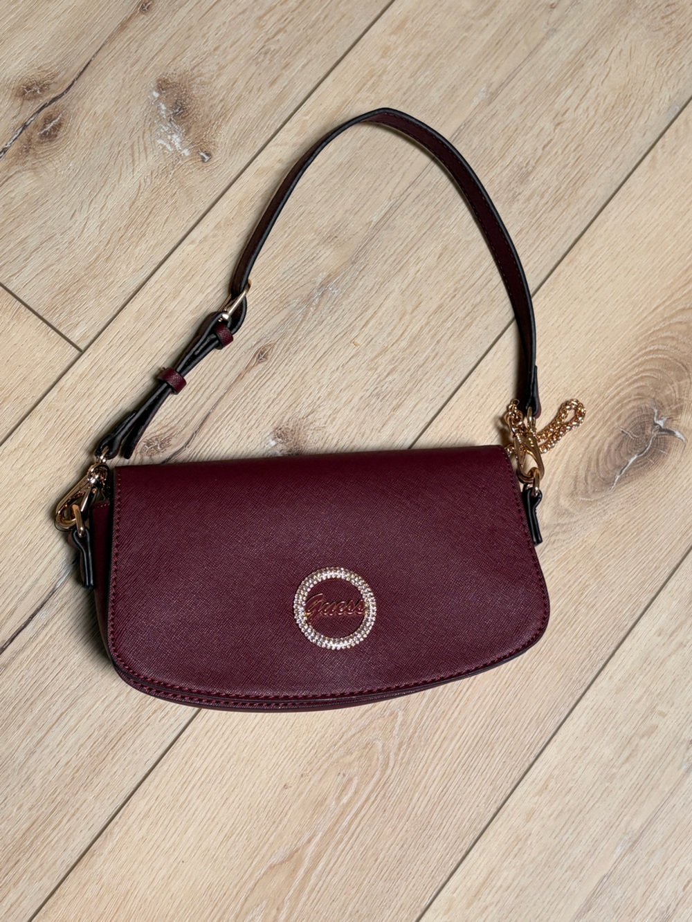 Women's Burgundy Bag with Crystal Accent